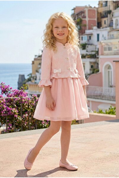 Pamina Girl's Evening Dress Organza Skirted Sleeveless Dress & Jacquard Jacke...