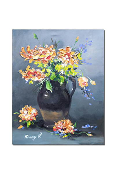 artnova Ръчно рисувана ваза със стилизирани цветя, 50x40см акрил върху платно...