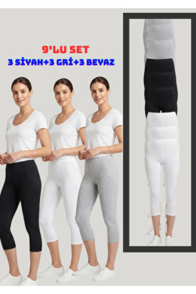 NACAR STORE Women's Set of 9 Elastane Lycra Combed Cotton Below Knee Capri Ti...