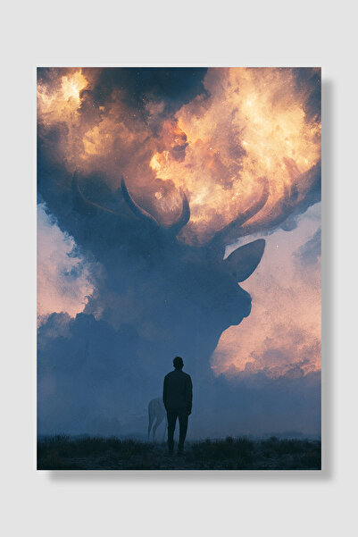Luna Marissa Poster jelena, džinovski duh jelena u oblacima i čovek, nadrealn...