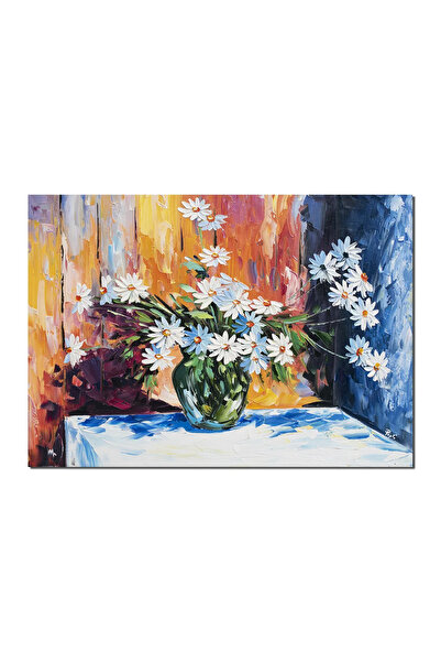 artnova Ръчно рисувана картина Ваза с маргаритки, 70x50 см, маслена на платно...