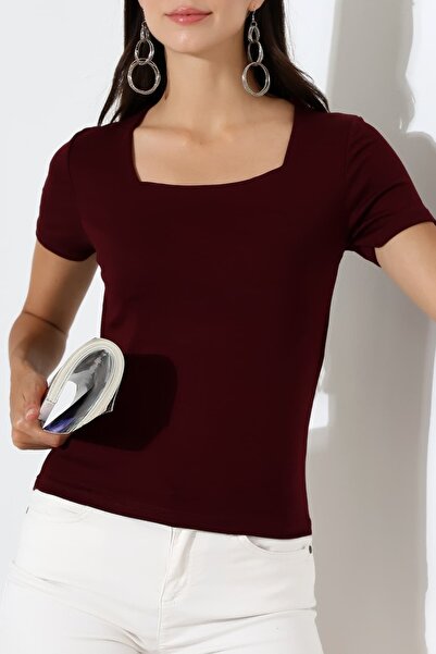 Sabr Women's Buzzy Ribana Square Neck Short Sleeve Blouse