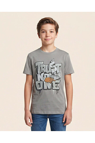 REDTAG Senior Boys Grey Graphic T-Shirt