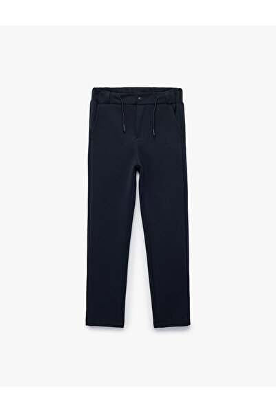 Koton Cotton Fleece-Lined Pants Look Sweatpants with Tie-Up Waist