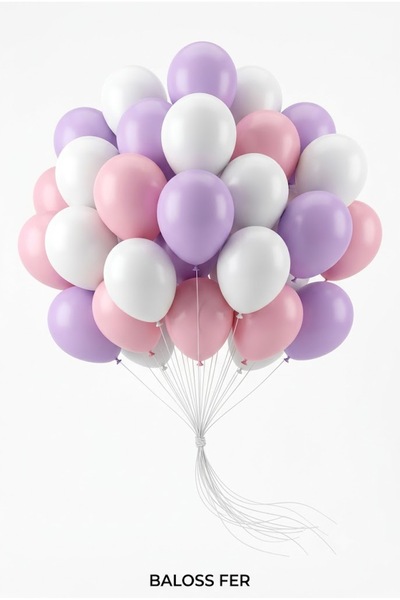 baloss fer 20'li Makaron Lila Makaron Pembe Beyaz Pastel Balon Seti 11 İnç Do...