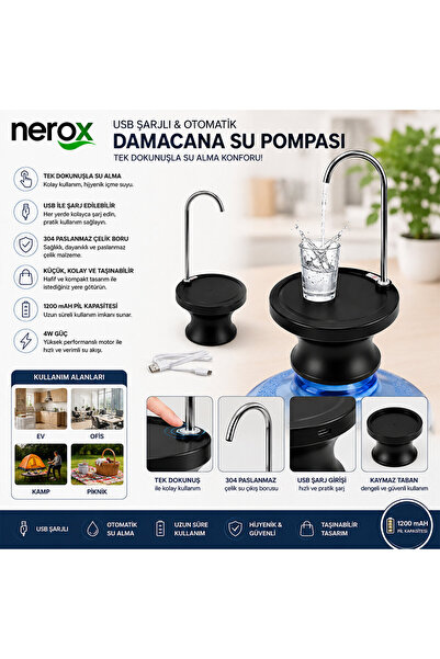 Go İthalat Nerox NRX-4337 USB Şarjlı Otomatik Damacana Su Pompası