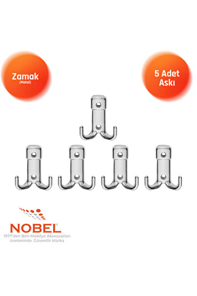 Nobel Kare Askı, Metal Vestiyer Askısı, Krom, Duvar ve Dolap Askılığı (5'li S...
