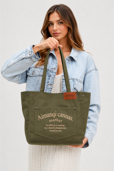 WEST BULLS Arsenis Large Size Canvas Tote Shoulder Bag with Pockets