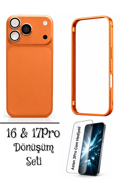 ucuzmi iPhone 16 Telefonu 17Pro Dönüşüm Seti Kılıf Kapak Aslan3Pro Cam Şeffaf...