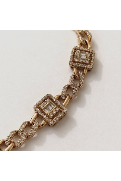 Zennemor Xuping Vip Quality Antiallergic Three Baguette Cut Zircon Stone Royal Rose Gold Bracelet