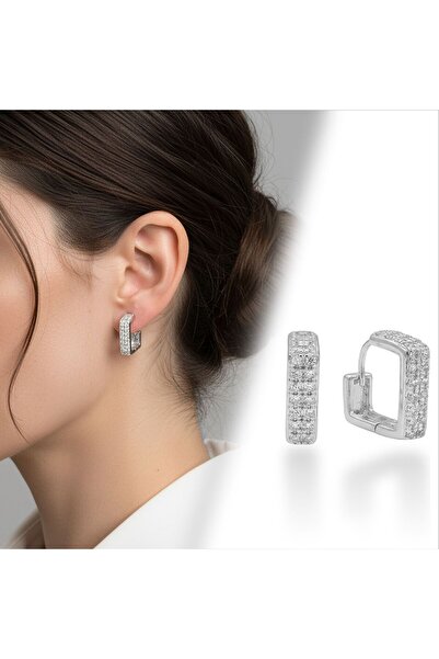 Mestore Multi-Row Stone Square Hoop Model Vip Earrings White-Yellow 3168Kkuv006