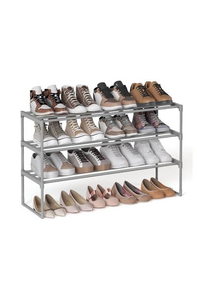 ASTERA 3 Katlı Metal Ayakkabı Rafı, 30.5x92x55 cm, Gri