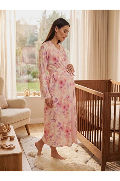 Lohussa New Season Pink Floral Pattern Summer Nursing-Friendly Design Short S...