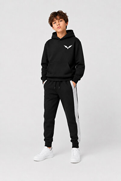 han elegant Winged Printed Unisex Children's Tracksuit Set with Kangaroo Pock...