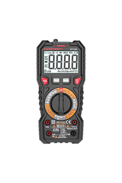 Habotest Multimetru Ht118C cu lanternă pentru testare True RMS, NCV și baterii