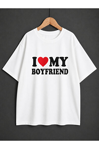 ZİYMO I Love My Boyfri̇end/Gi̇rlfri̇end Printed Oversized T-Shirt