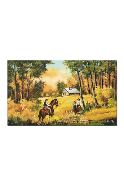 artnova Tablou pictat manual Amintiri, la bunici, 100x60cm ulei pe panza, Con...