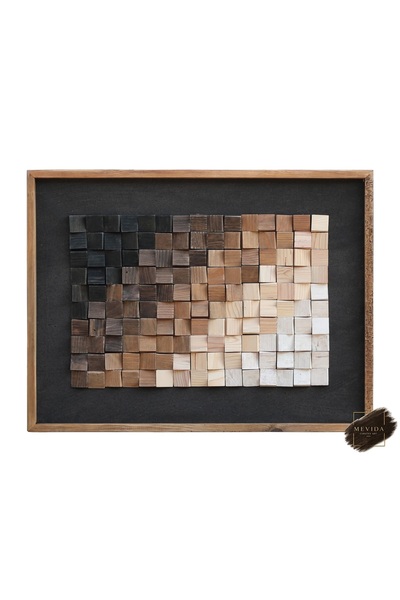Store Ahşap Spektrum | Doğal Ahşap Mozaik Dekoratif Duvar Tablosu 62x82 cm