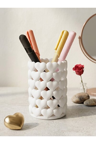 TREDO Heart Patterned Desk Pen Holder - Multi-Purpose Organizer