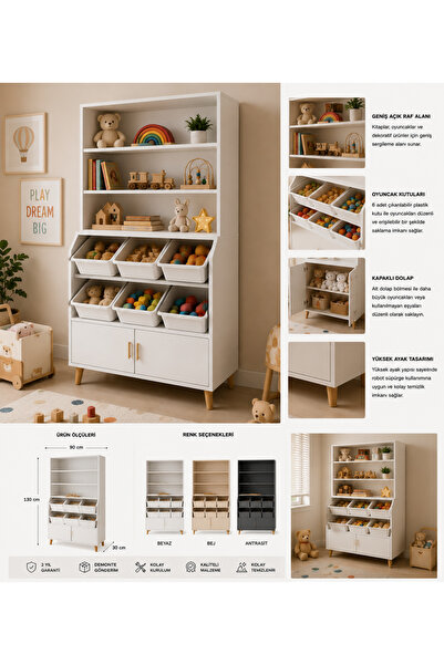 Genel Markalar ELA HOME KIDS Montessori Oyuncak Dolabı Kitaplıklı Çocuk Odası...