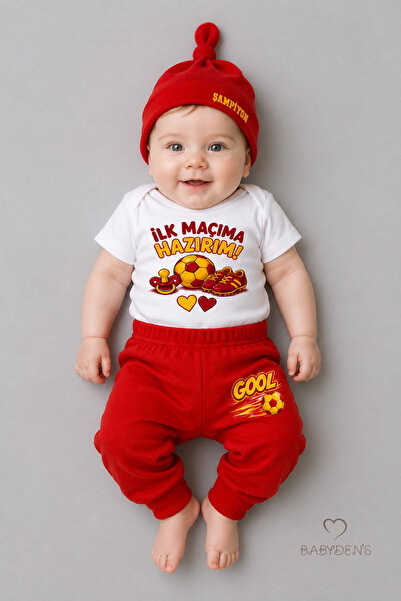BABYDEN'S Baby 3-Piece Set Yellow Red Fan Themed Short Sleeve 100% Cotton New...