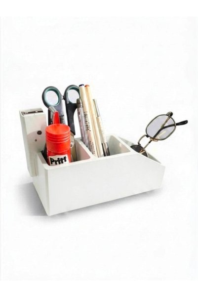 usin White Multi-Purpose 3-Compartment Desktop Home Office Study Desk Pen Holder Paper Clip Holder Pen Box