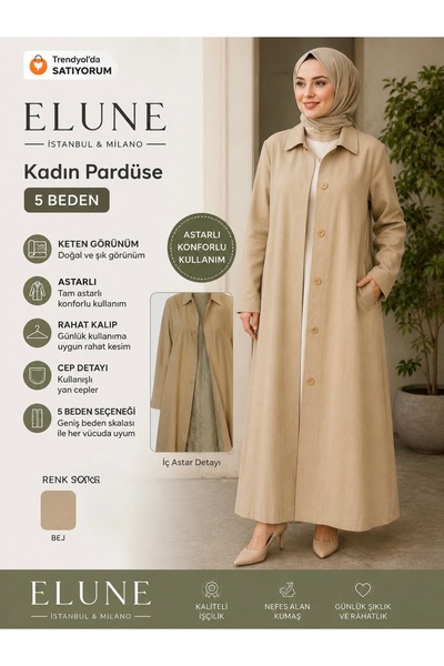 ELUNE İSTANBUL Milano Astarlı Kadın Pardesü – Bej – Rahat Kesim