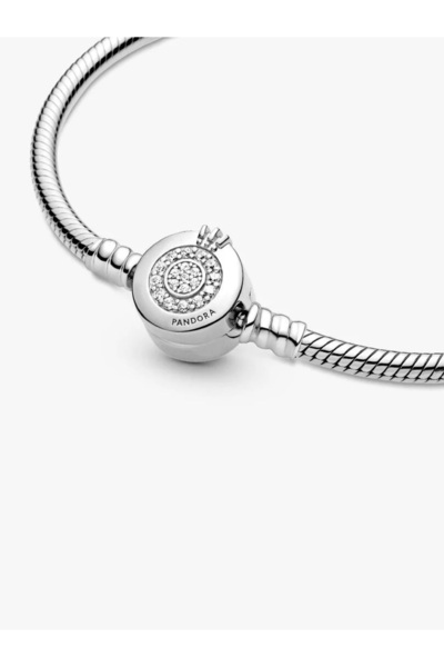 Pandora Brățară cu coroană strălucitoare și închizătoare tip O, lanț tip șarpe, Argint Sterling 925, Bijuterii elegante pentru femei