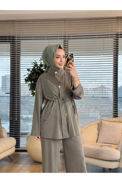 ALANURMODA 4447 Oysho Zipper Top Cover Suit Khaki