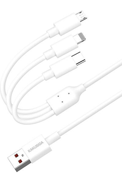 KAKUSİGA Καλώδιο USB σε Type-C / Lightning / micro USB 5A Λευκό 1.2μ KSC-1021