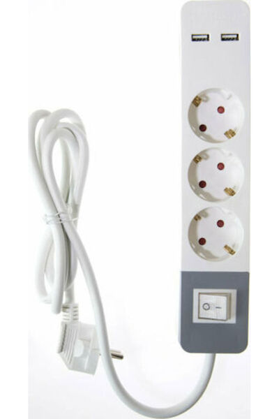 OSIO Πολύπριζο 3 Θέσεων με 2 USB-A, Διακόπτη και Καλώδιο 1.5μ. Κωδικός: OPS-3003
