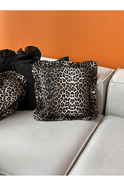 KaiHome Leopard Series Ruffle Detailed Linen Throw Pillow Cover 45X45 cm Deco...