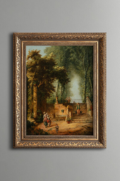 epiqart Historical Garden Fountain and Figures - Vintage Patterned Painting -...