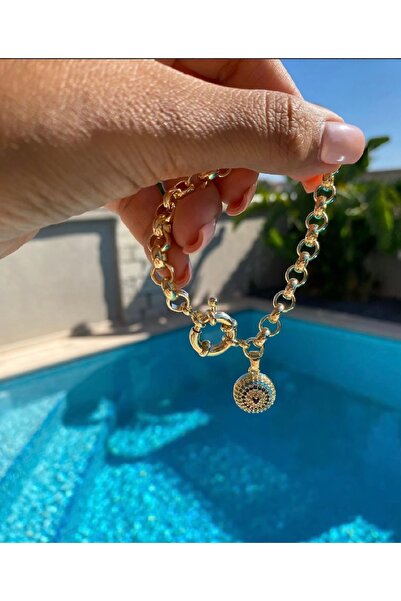 Bade Jewelry Fd Gold Gemici Clip Pendant Evil Eye Bead Detailed Premium Anti-...