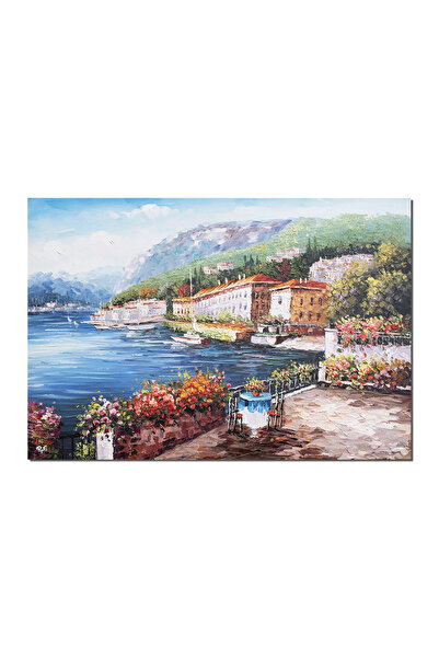 artnova Tablou peisaj lacul Como pictat manual, Priveliste de pe terasa, 100x...