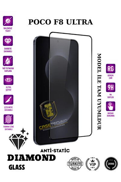 CaseTechnoo Poco F8 ULTRA Uyumlu Tam Kaplayan Diamond Glass Esd Ekran Koyucu Cam