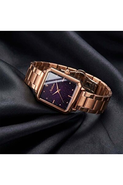 QUARTZ Nektom Stylish Square Dial Luxury Watch - Rose Gold