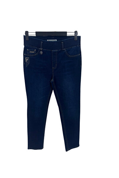 ZANESSİ FASHION Plus Size Elastic Waist Denim Women's Trousers