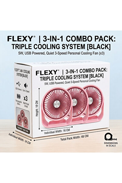 flexy 3-in-1 Mini Portable Rechargeable Desk Fan Set, 5W USB Powered Quiet 3-...