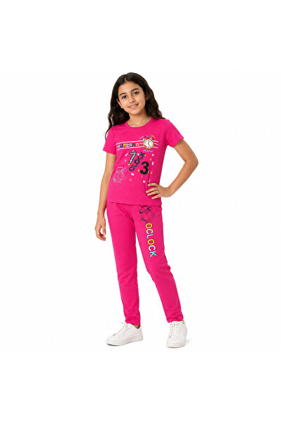 Generic Girls' Set T-Shirt and Pants with Fun Clock Print