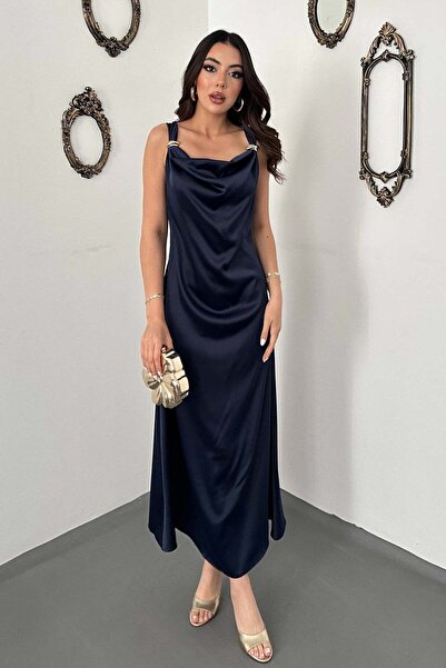 Lady Pixie Satin Degaje Collar Shoulder Buckled Dress