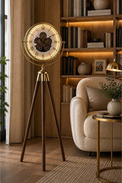 MARS CONCEPT Beyaz Kadran Gold Metal Çerçeveli Led Işıklı Çarklı Tripod Saat ...