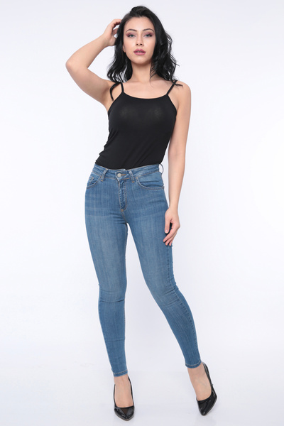 FIRST STYLE Beautiful Blue Color Turkish Jeans Women Pants