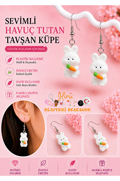 himi bijuteri aksesuar Cheerful Cute Rabbit Holding Carrot Animal Figured Dan...