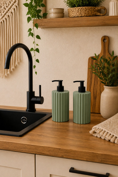 Zigzag Home Decorative 2-Piece Bohemian Style Kitchen Set Liquid Soap Dispens...
