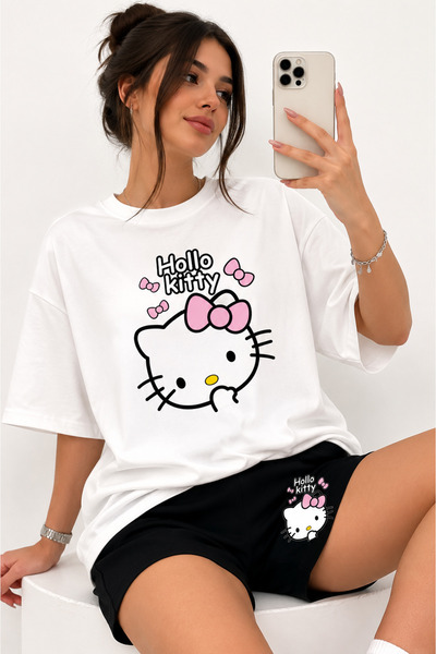 JAWÜ STYLE T-Shirt Shorts Set Hello Kity Printed Oversize Cotton