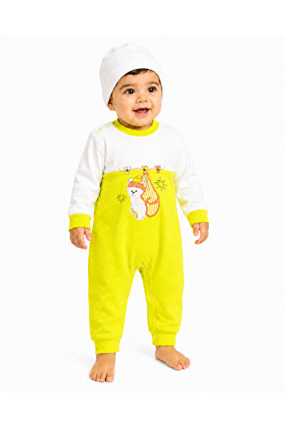 Generic Baby Romper with Cap Yellow & White Bear Print 1Y