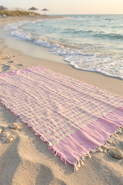 Destiva Home 2-Layered Striped Tasseled Multi-Purpose Muslin Peshtemal Beach ...