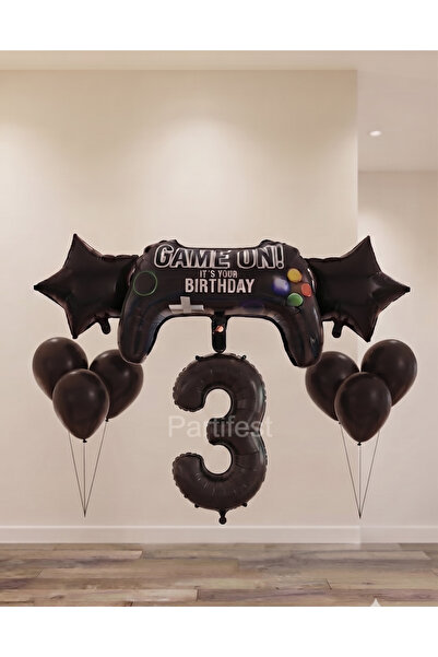 Partifest Game Console Concept Black Birthday Balloon Set - with Number Balloons