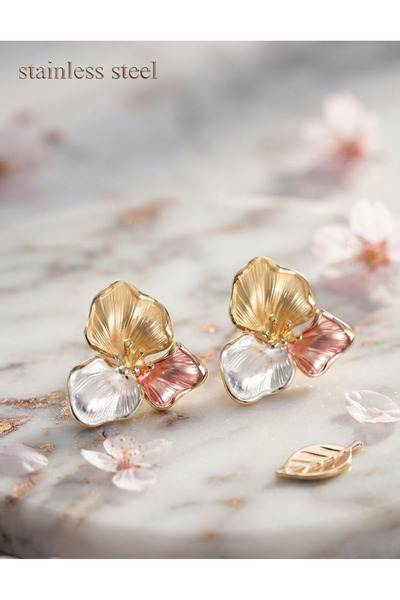 stainless steell Brass Lotus Model Mixed Color Earrings